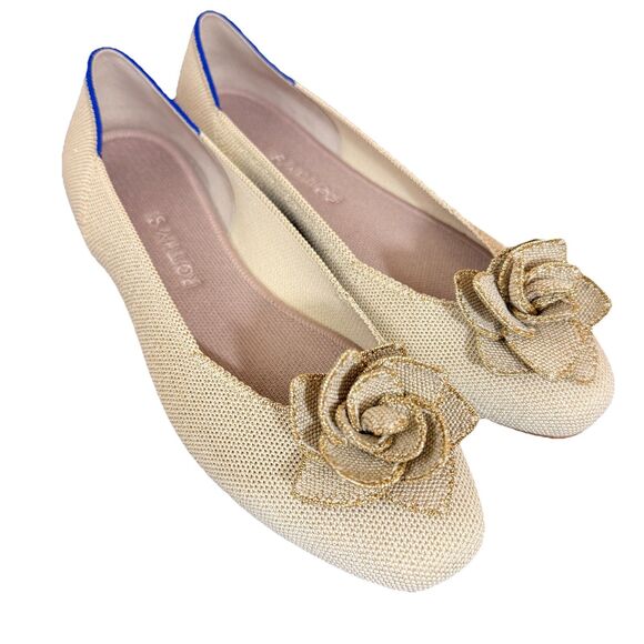 Rothy’s Shoes - Rothy’s The Petal Square Toe Flats Metallic Beige Gold Womens Sz 9.5 Flower